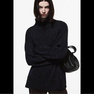 COS Navy Blue High-Neck Metallic Sweater (NEW)